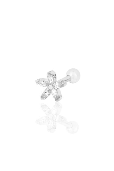 Gümüş rodyumlu zirkon taşlı çiçek modeli Tragus helix Piercing küpe SGTL12193RODAJ