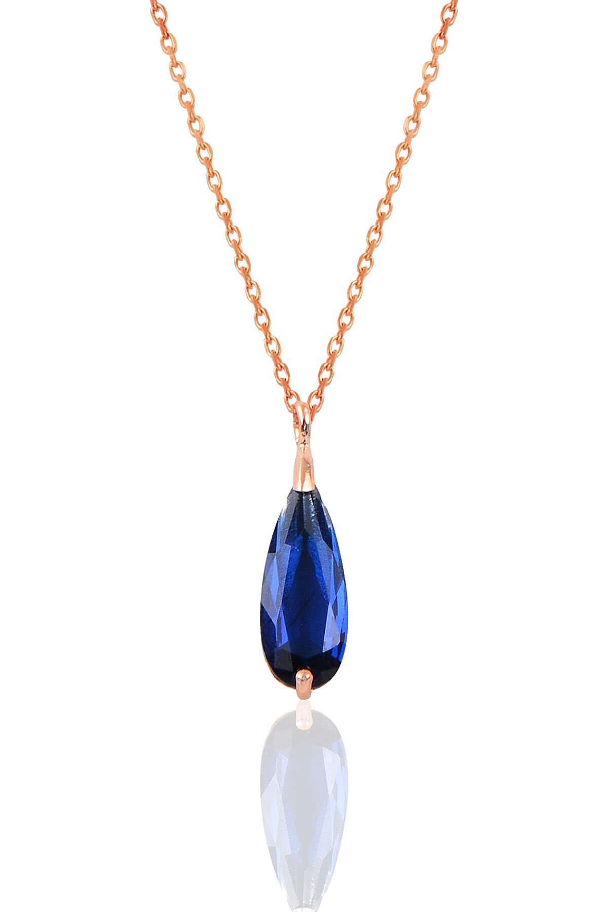 Gümüş rose safir taşlı damla modeli kolye SGTL10204SFR