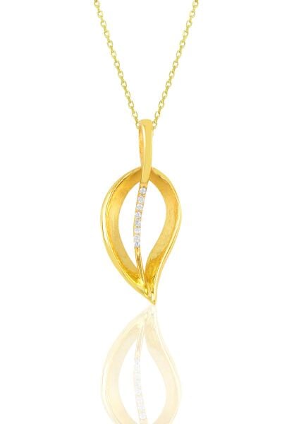 Gümüş altın yaldızlı zirkon taşlı yaprak kolye SGTL10912GOLD