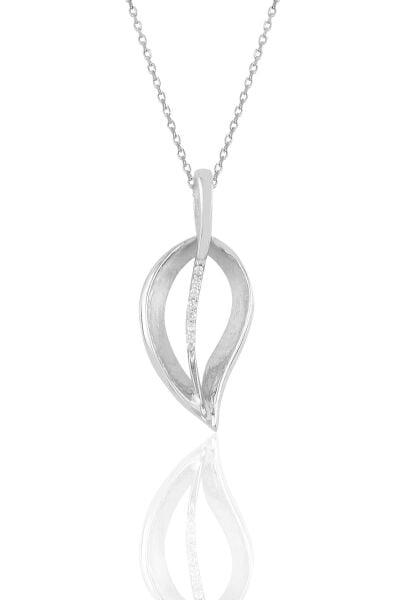 Gümüş rodyumlu zirkon taşlı yaprak kolye SGTL10912RODAJ