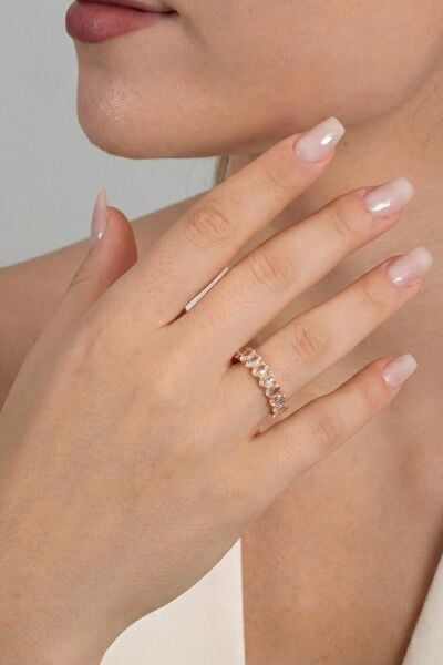 Gümüş rose oval baget kesim zirkon taşlı tamtur yüzük SGTL12218ROSE