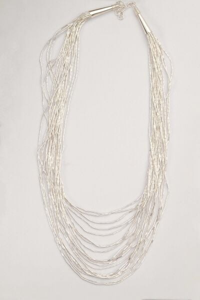 Gümüş özel tasarımlı modern görünümlü 20 sıralı kat kat likit kolye SGTL12808GUMUS