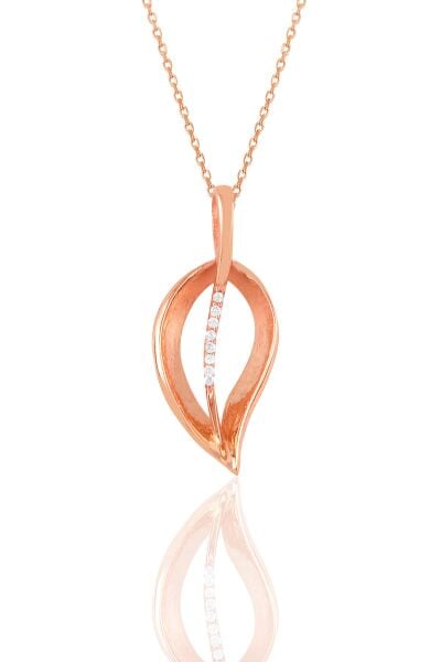 Gümüş rose zirkon taşlı yaprak kolye SGTL10912ROSE