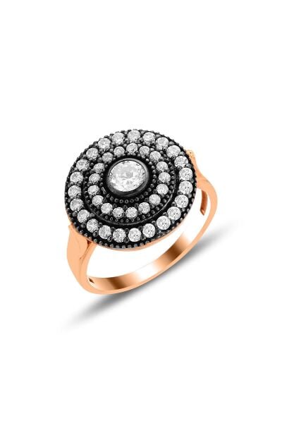 Gümüş rose zirkon taşlı elmas montürlü yuvarlak yüzük SGTL12534ROSE