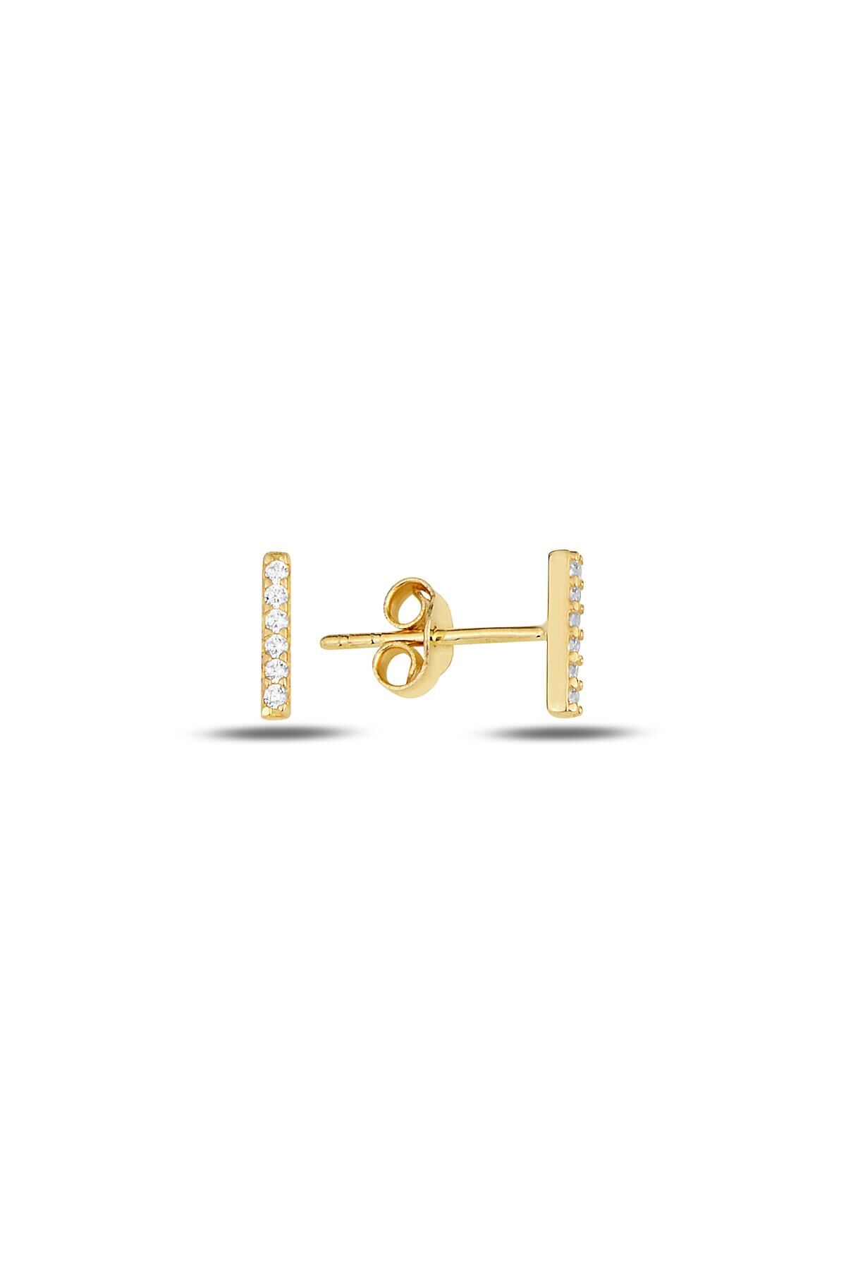 Gümüş altın yaldızlı zirkon taşlı çizgi modeli küpe SGTL9733GOLD