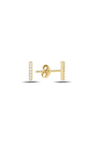 Gümüş altın yaldızlı zirkon taşlı çizgi modeli küpe SGTL9733GOLD