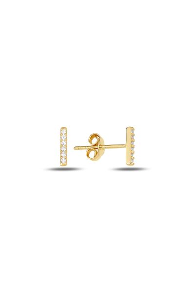 Gümüş altın yaldızlı zirkon taşlı çizgi modeli küpe SGTL9733GOLD