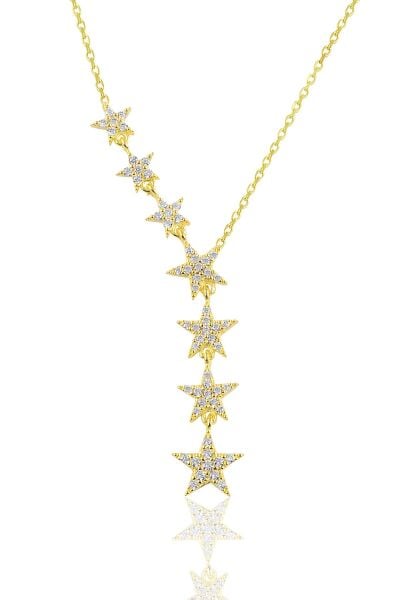 Gümüş altın yaldızlı zirkon taşlı kayan yıldız kolye SGTL10679GOLD
