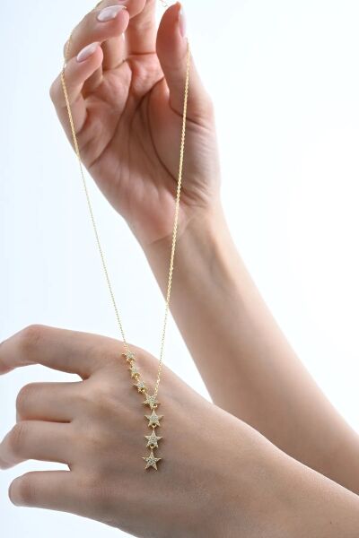 Gümüş altın yaldızlı zirkon taşlı kayan yıldız kolye SGTL10679GOLD