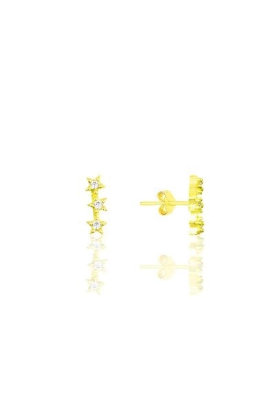 Gümüş altın yaldızlı zirkon taşlı kayan yıldızlar küpe SGTL12185GOLD
