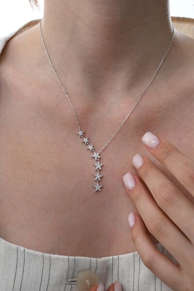 Gümüş rodyumlu zirkon taşlı kayan yıldız kolye SGTL10679RODAJ