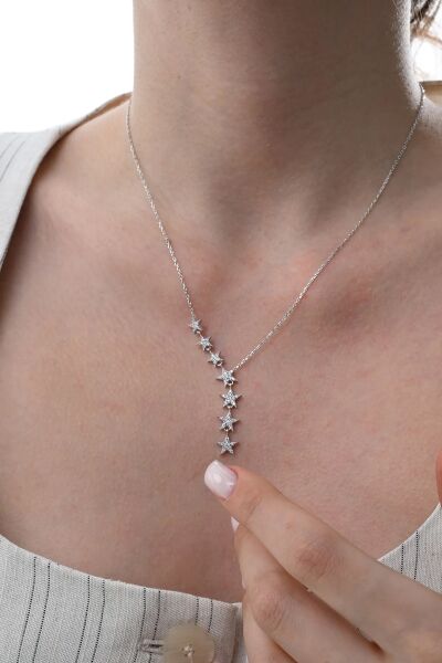 Gümüş rodyumlu zirkon taşlı kayan yıldız kolye SGTL10679RODAJ