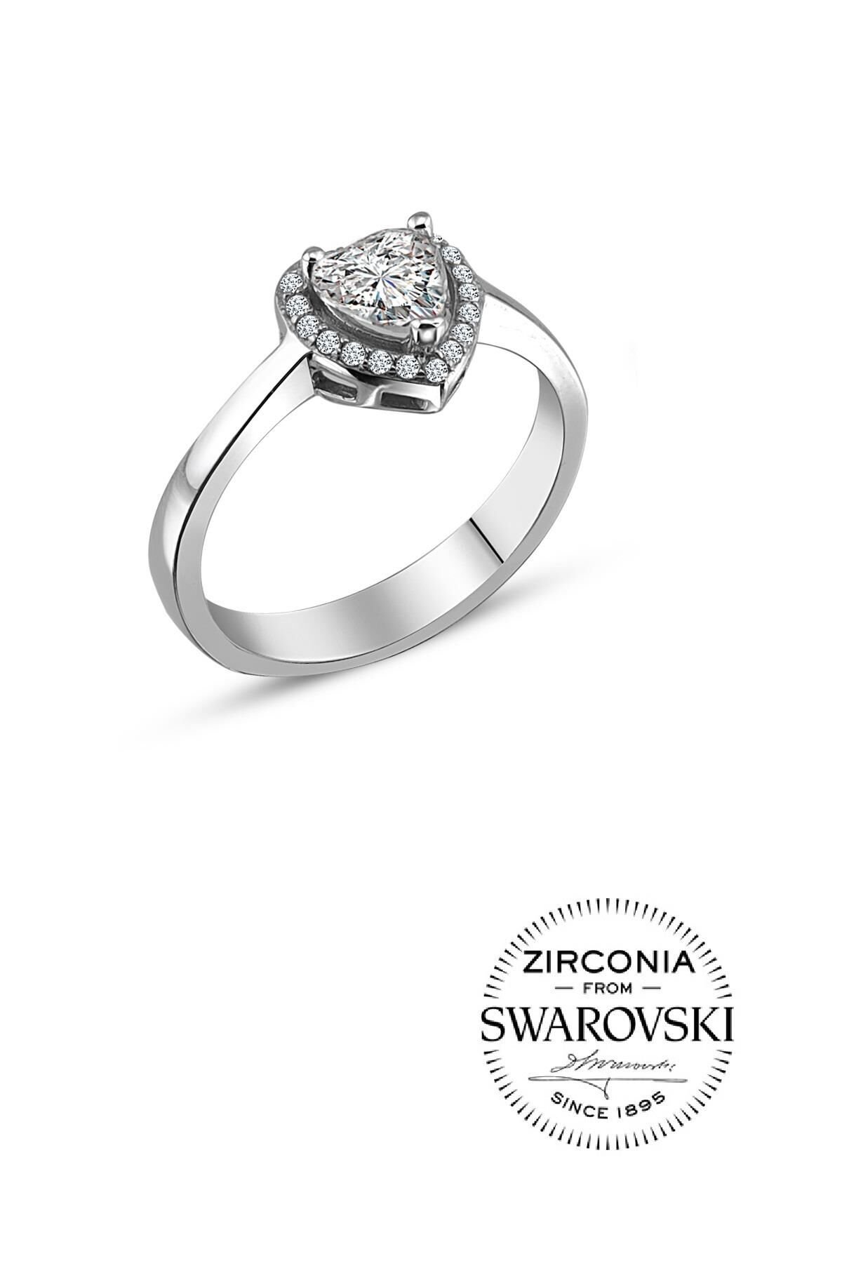 Gümüş Swarovski taşlı pırlanta modeli kalp yüzük SGTL20516YZK