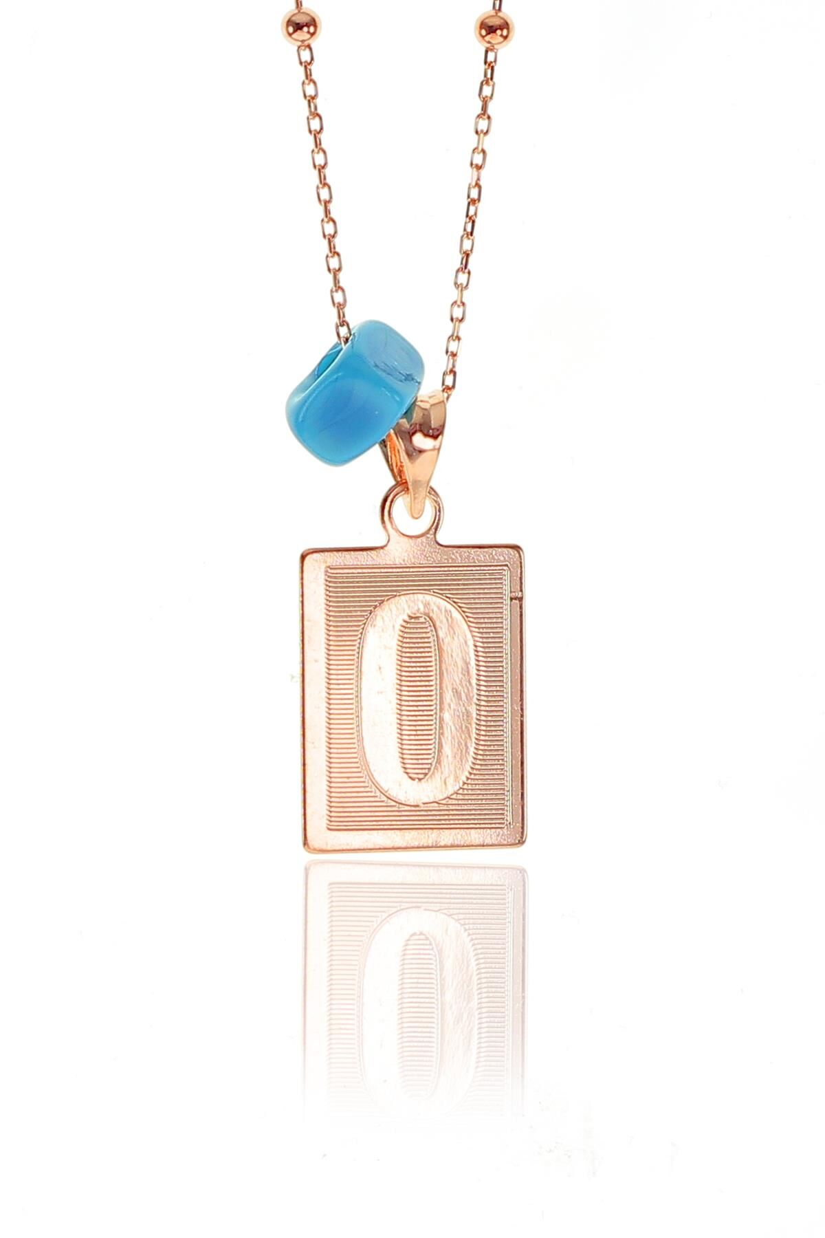 Gümüş O harfi ve turkuz taşlı top top zincirli kolye SGTL9679O