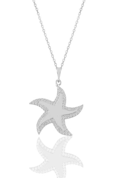 Gümüş rodyumlu  zirkon taşlı deniz yıldızı kolye SGTL10915RODAJ