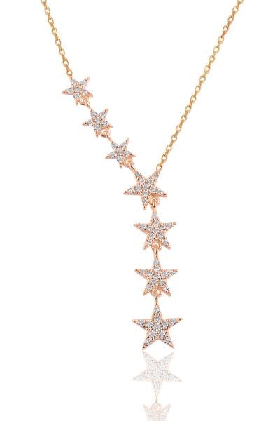 Gümüş rose zirkon taşlı kayan yıldız kolye SGTL10679ROSE