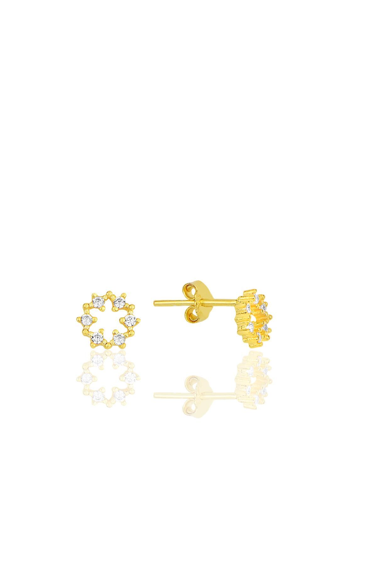 Gümüş altın yaldızlı zirkon taşlı kar tanesi küpe SGTL12184GOLD