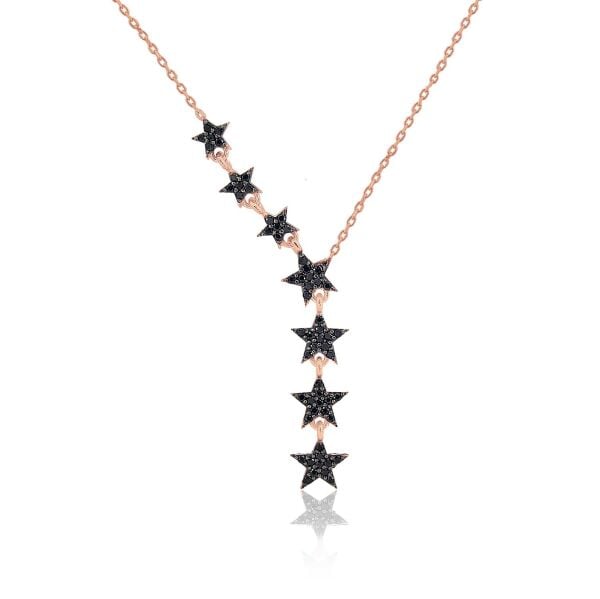 Gümüş rose onix taşlı kayan yıldız kolye SGTL10679SYH