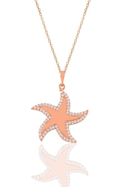 Gümüş rose zirkon taşlı deniz yıldızı kolye SGTL10915ROSE