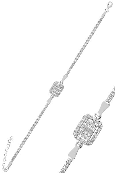 Gümüş rodyumlu pırlanta montürlü çizgili baget taşlı bileklik SGTL10680RODAJ