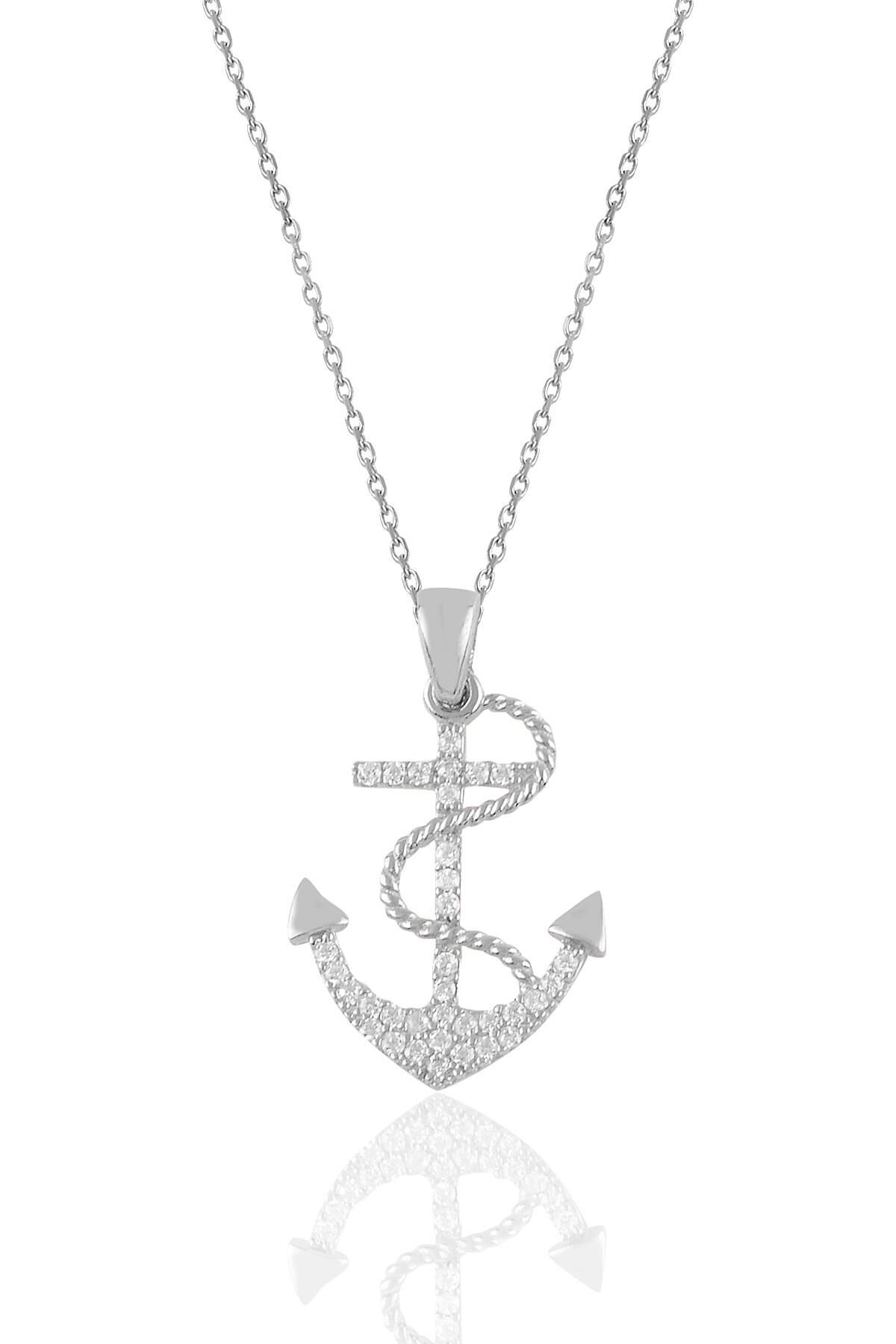 Gümüş rodyumlu zirkon taşlı çapa kolye SGTL10916RODAJ