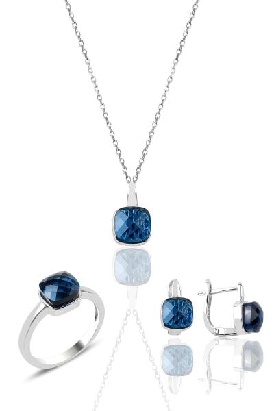 Gümüş kedi gözü taşlı üçlü set SGTL9586