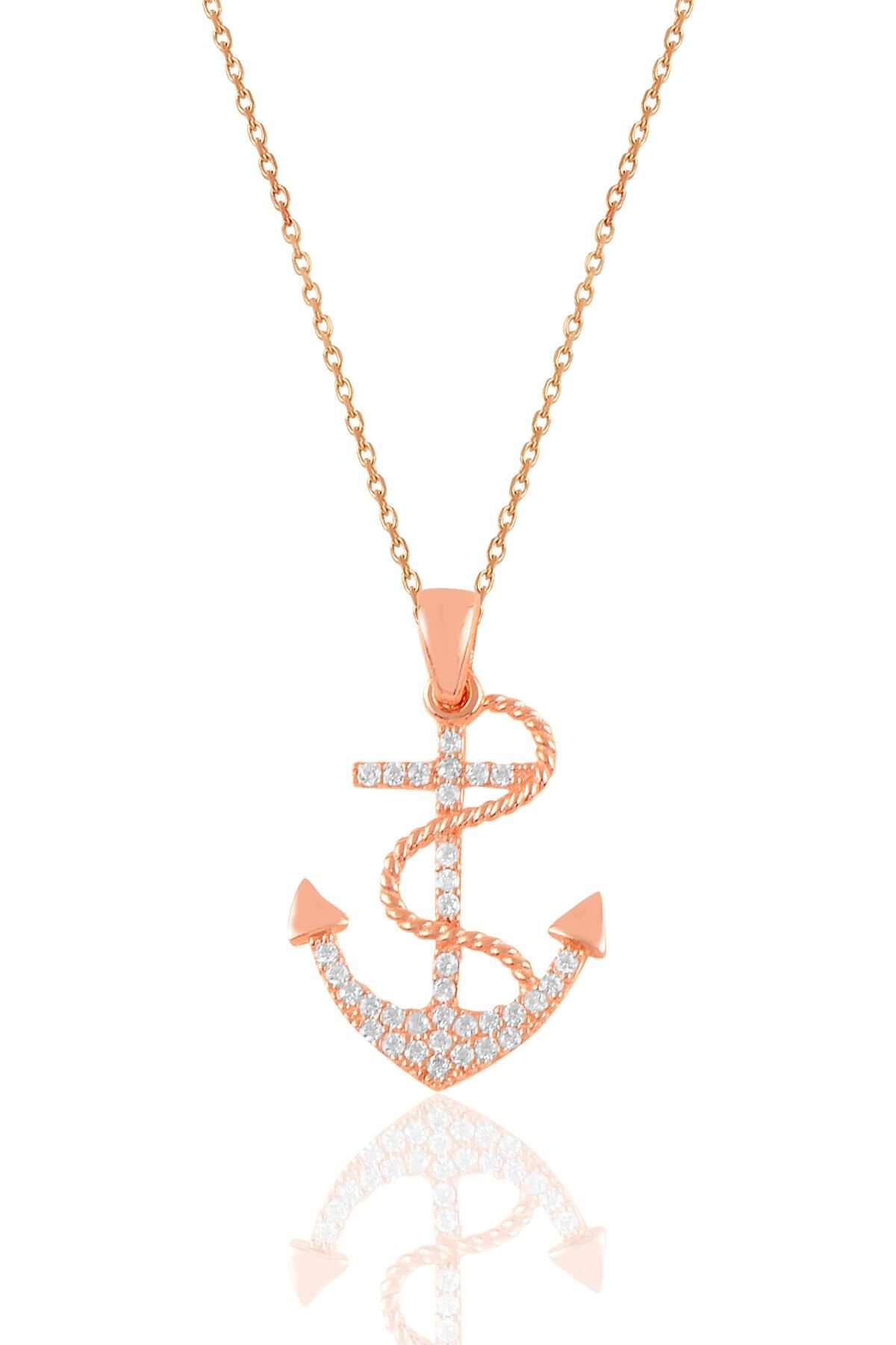 Gümüş rose zirkon taşlı çapa kolye SGTL10916ROSE