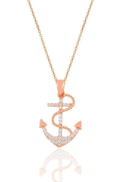 Gümüş rose zirkon taşlı çapa kolye SGTL10916ROSE