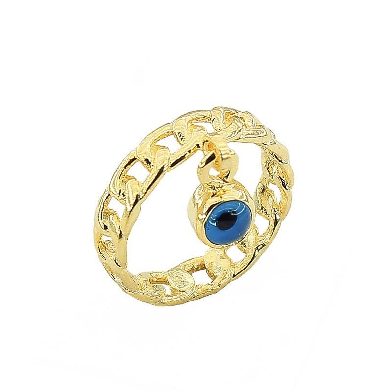 Nazar boncuklu yaldızlı zincirli yüzük SGTL2979