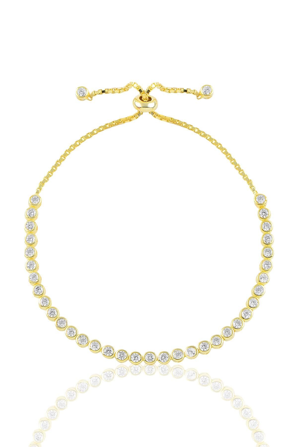 Gümüş altın yaldızlı zirkon taşlı asansörlü su yolu bileklik SGTL10682GOLD