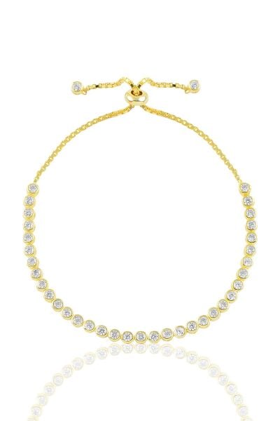 Gümüş altın yaldızlı zirkon taşlı asansörlü su yolu bileklik SGTL10682GOLD