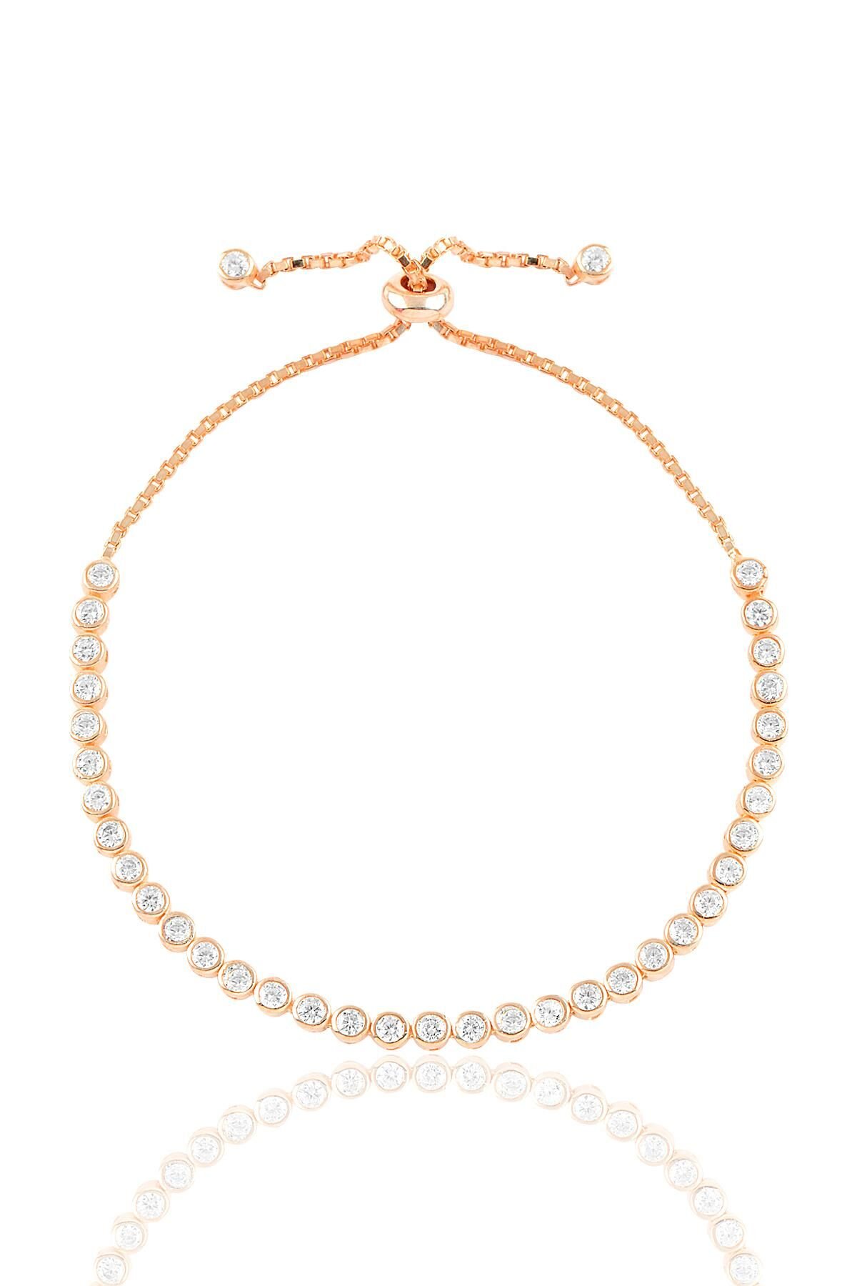 Gümüş rose zirkon taşlı asansörlü su yolu bileklik SGTL10682ROSE