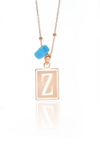 Gümüş Z harfi ve turkuz taşlı top top zincirli kolye SGTL9679Z
