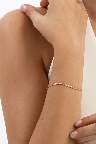 925 ayar gümüş rose simli yassı (ezme) italyan gümüş bileklik SGTL13055ROSE