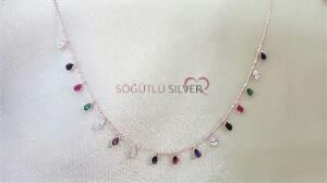 damlalı renkli taşlı kolye SGTL2997