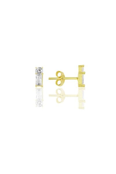 Gümüş altın yaldızlı baget kesim zirkon taşlı küpe SGTL12066GOLD