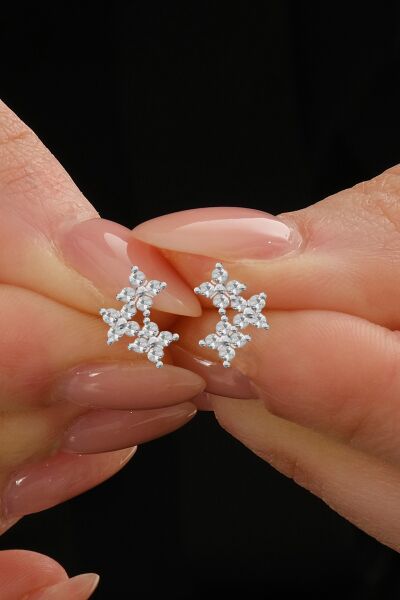 Gümüş rodyumlu zirkon taşlı şanslı üçlü yonca küpe SGTL12844RODAJ