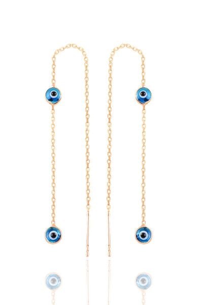 Gümüş rose cam göz çift nazarlı gümüş zincir küpe SGTL10683ROSE