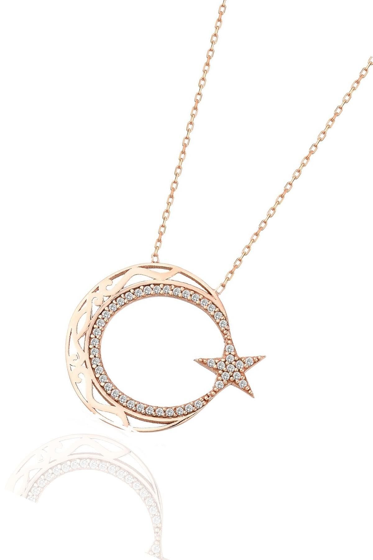 Ayyıldız Modeli Rose Gümüş Kolye SGTL5707R