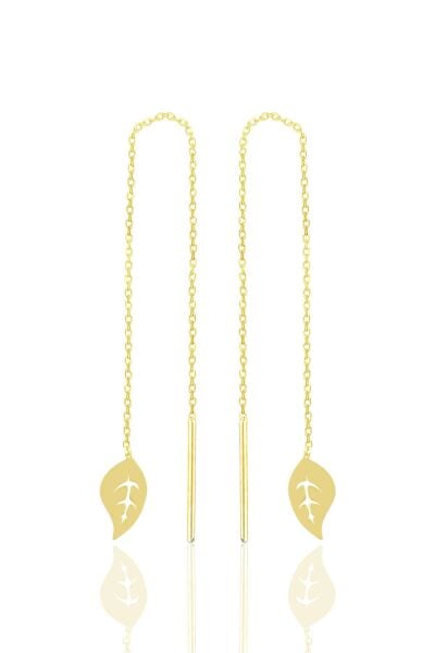 Gümüş altın yaldızlı yaprak modeli gümüş zincir küpe SGTL10684GOLD