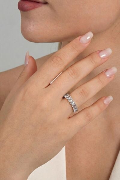 Gümüş rodyumlu oval baget kesim zirkon taşlı tamtur yüzük SGTL12218RODAJ