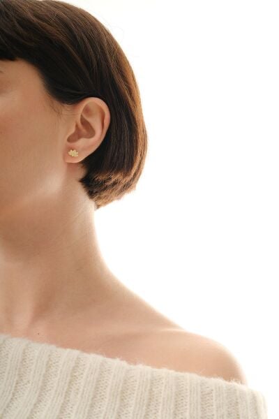 Gümüş altın yaldızlı zirkon taşlı lotus çiçeği küpe  SGTL12845GOLD