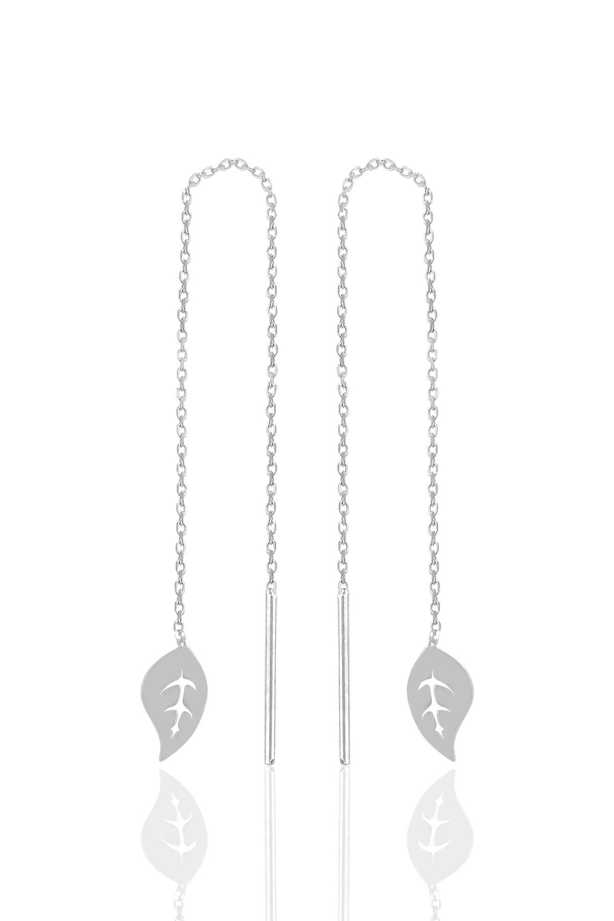 Gümüş rodaj yaprak modeli gümüş zincir küpe SGTL10684RODAJ