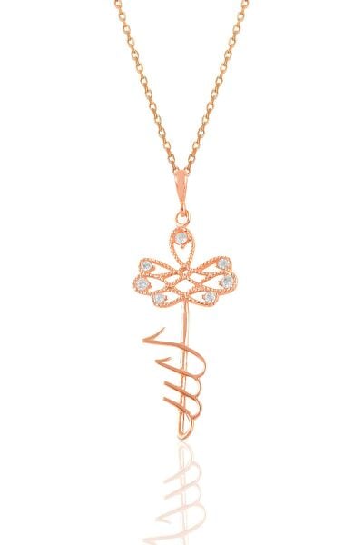 Gümüş rose zirkon taşlı ALLAH lafzı anahtar kolye SGTL10920ROSE