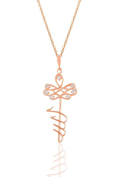 Gümüş rose zirkon taşlı ALLAH lafzı anahtar kolye SGTL10920ROSE
