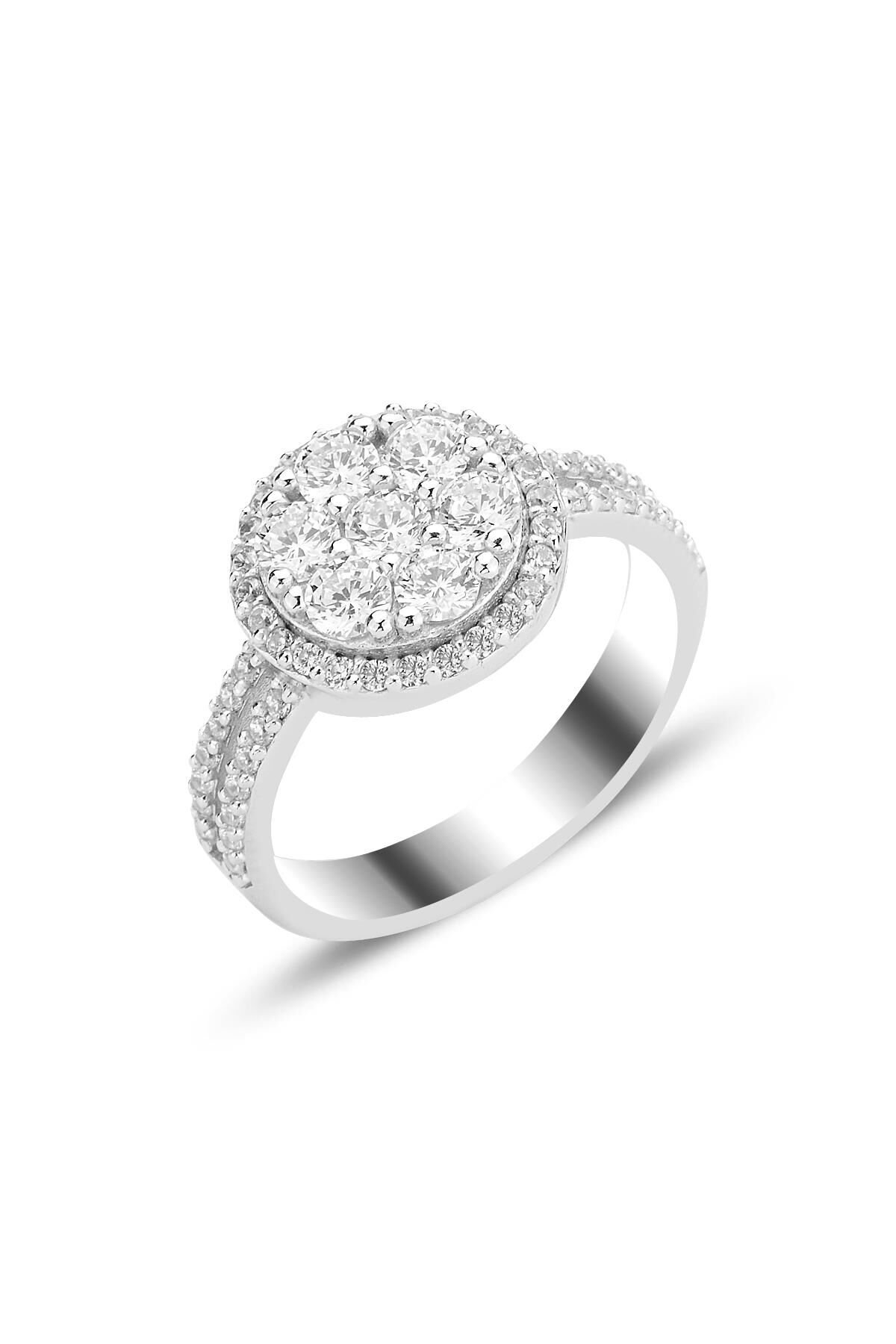 Gümüş rodyumlu zirkon taşlı pırlanta montür tasarım yüzük SGTL12563RODAJ