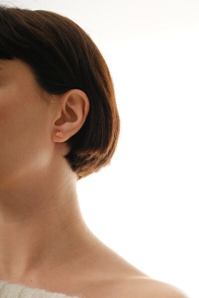 Gümüş rose zirkon taşlı lotus çiçeği küpe  SGTL12845ROSE