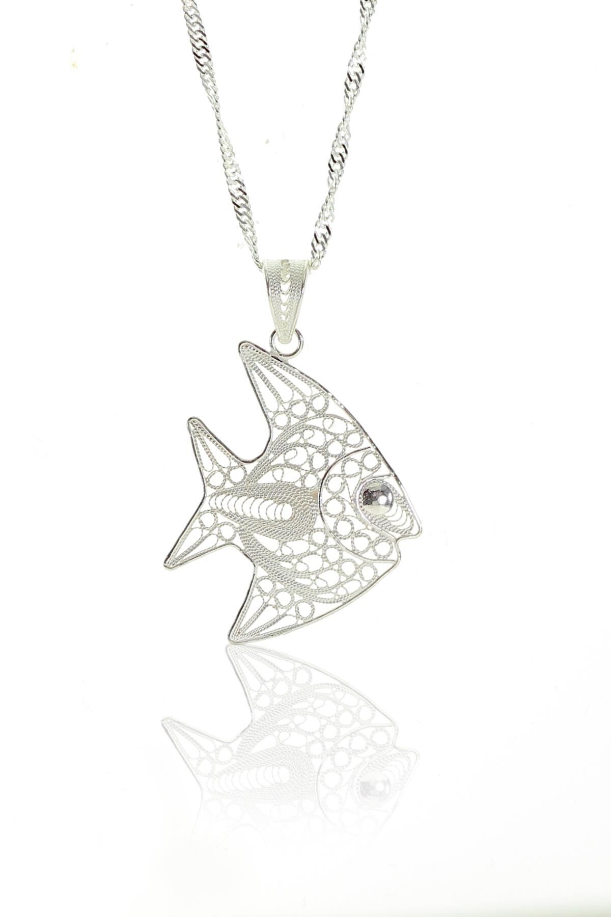 Gümüş telkari balık modeli ve singapur zincir kolye SGTL9685