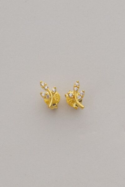 Gümüş altın yaldızlı zirkon taşlı yaprak küpe  SGTL12846GOLD