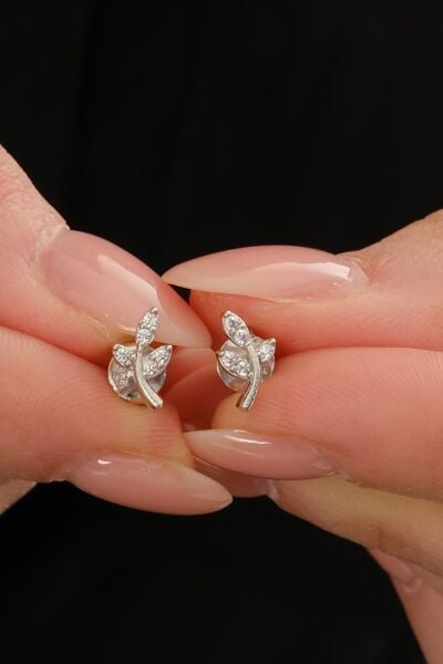 Gümüş rodyumlu zirkon taşlı yaprak küpe  SGTL12846RODAJ